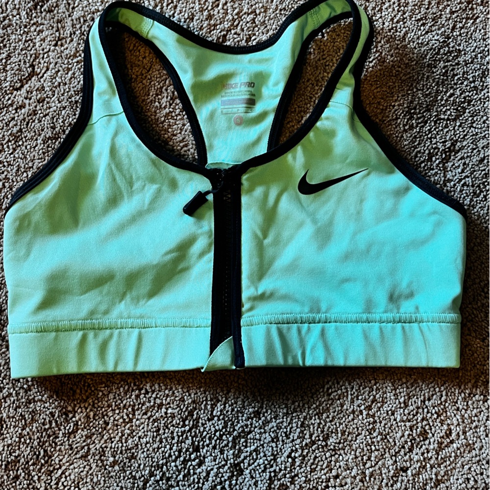 Nike Pro Sports Bra. Size small. Front zip. Racerback. Neon Green